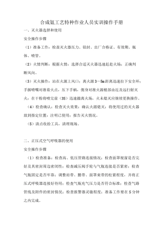 合成氨工艺实训操作手册