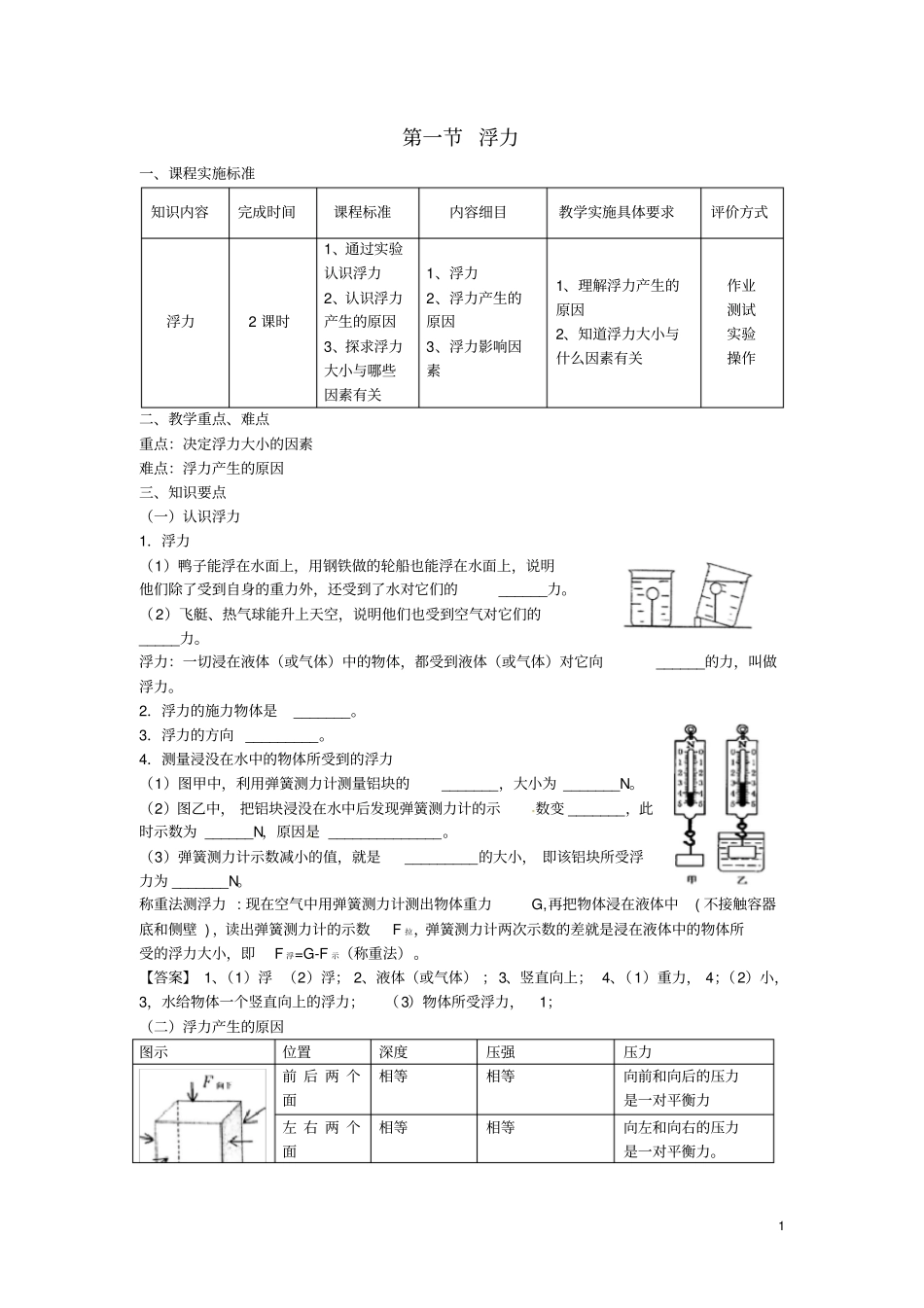 八年级物理下册101浮力导学案新版新人教版_第1页