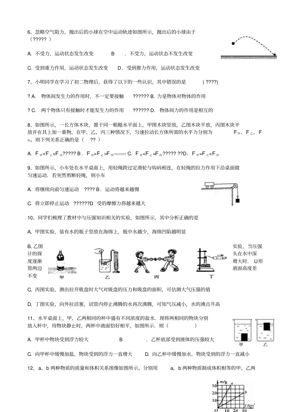 八年级物理力学综合测试题_第2页