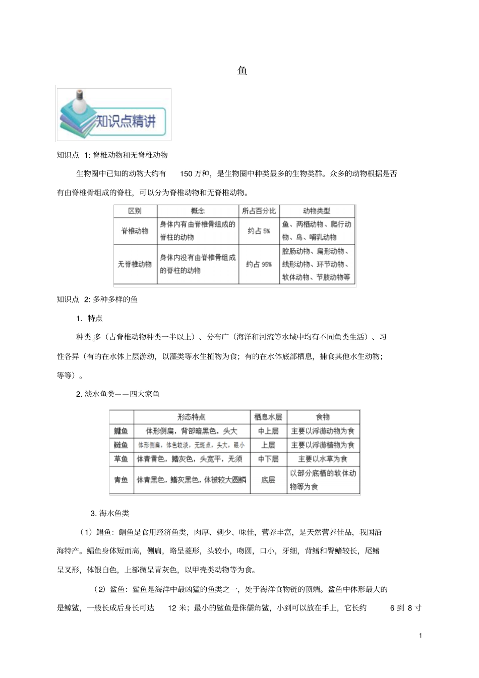 八年级生物上册鱼备课资料新版新人教版_第1页