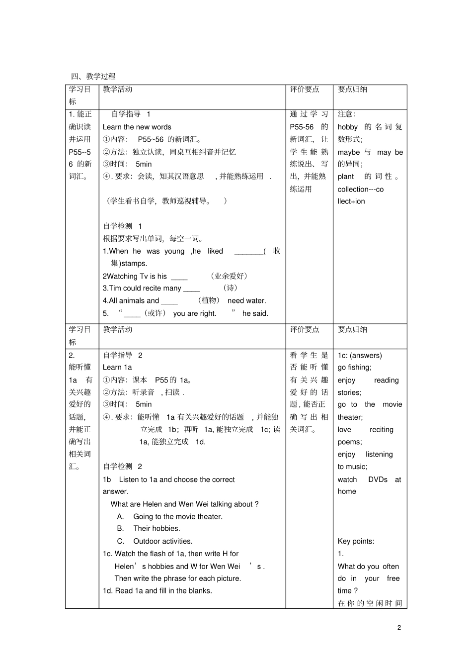 八年级英语上册Unit3OurHobbiesTopic1What’syourhobbySectionA教学设计新版仁爱版_第2页