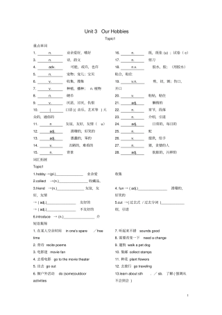 八年级英语上册Unit3OurHobbiesTopic1What’syourhobby练习新版仁爱版