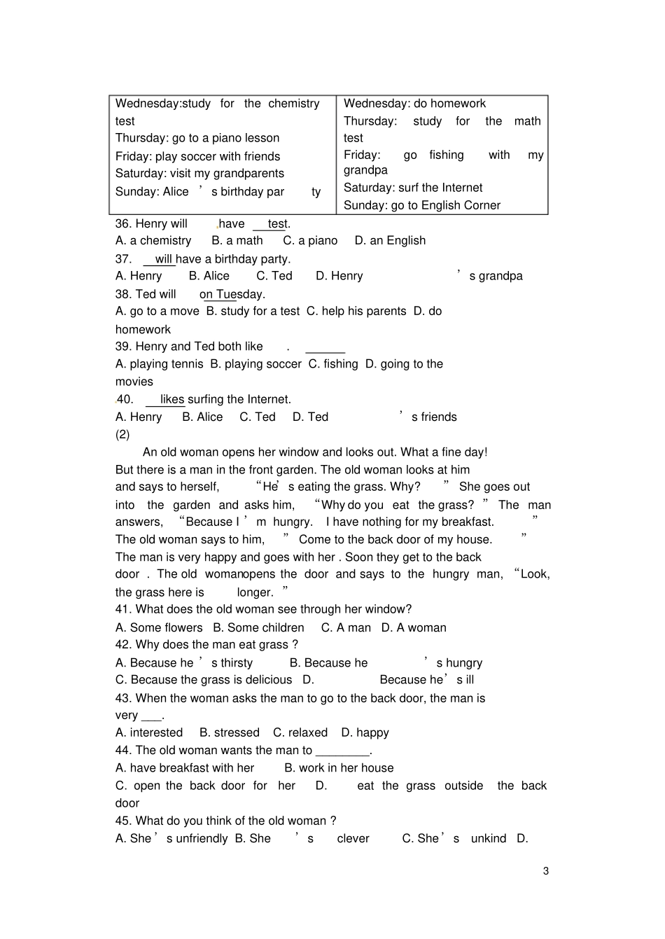 八年级英语上期期末考试试题A卷北师大版_第3页