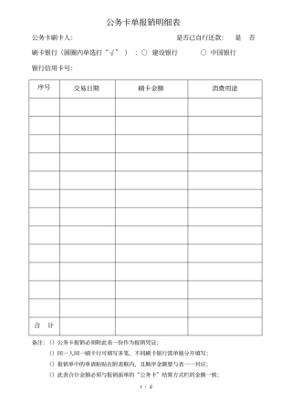 公务卡POS单报销明细表