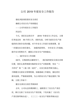 公司2019年安全工作报告