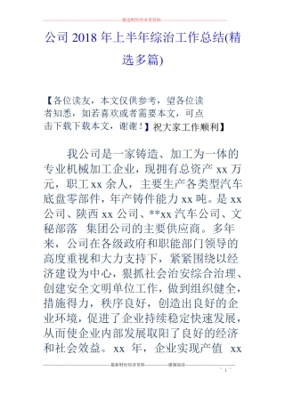 公司2018年上半年综治工作总结精选多篇
