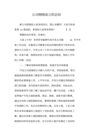 公司刚刚成立的总结