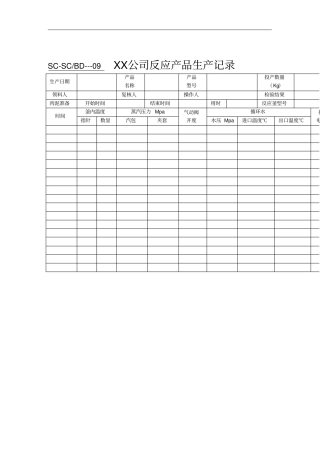 公司反应产品生产记录表