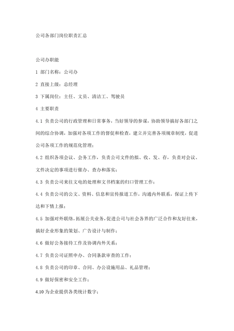 公司各部门岗位职责汇编66_第1页