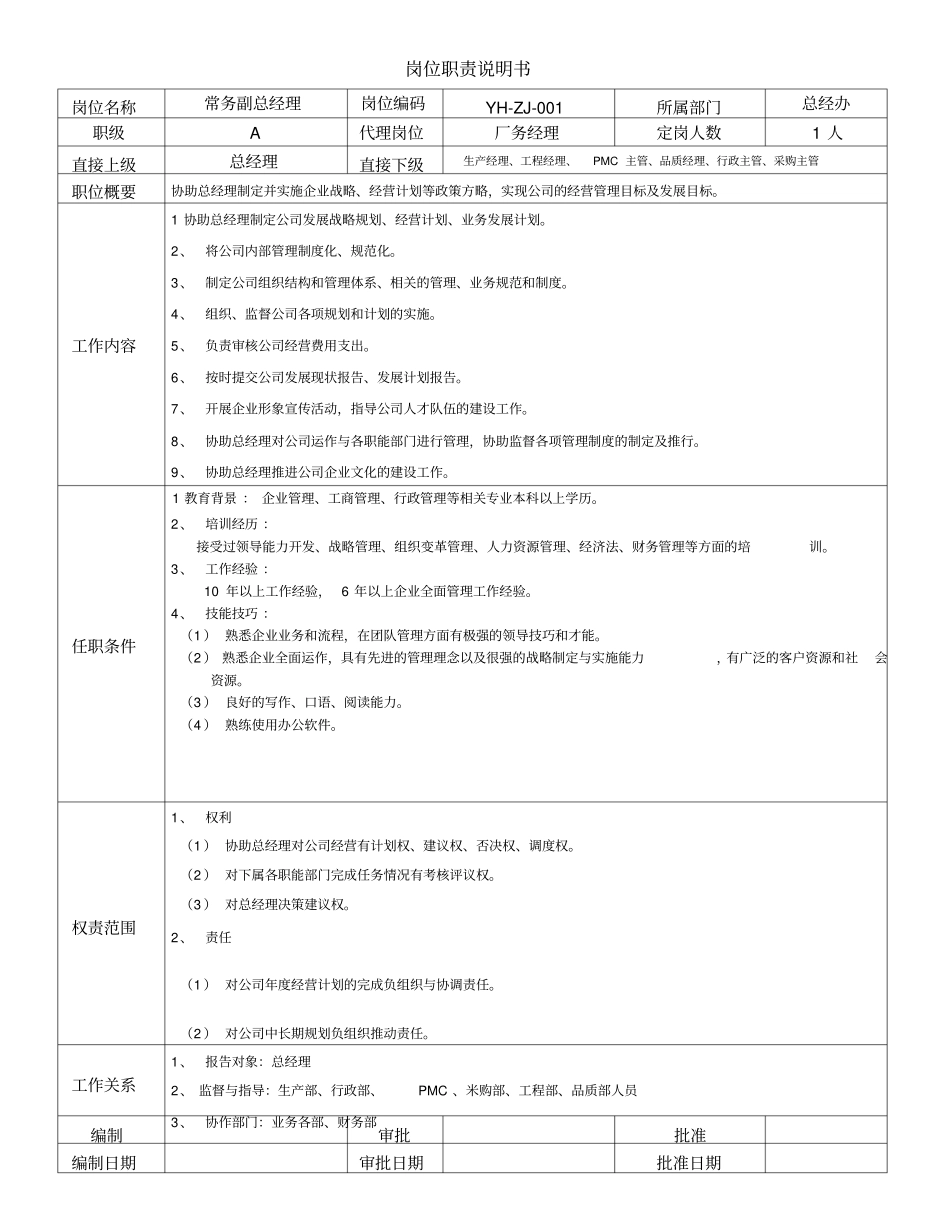 公司各部门岗位职责说明书_第1页