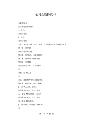 公司合股协议书