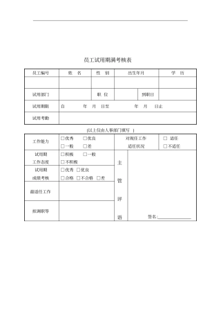 公司员工试用期满考核表