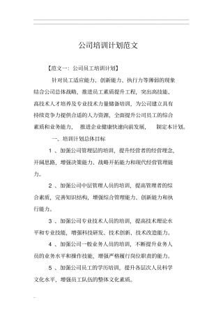 公司培训计划范文