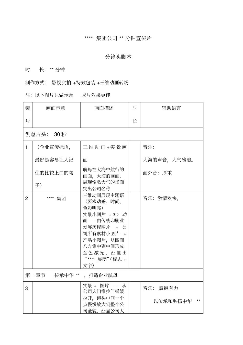 公司宣传片分镜头必备脚本模板_第1页