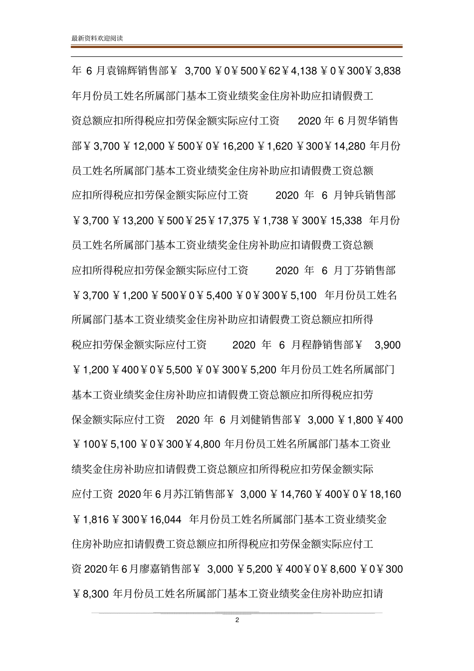 公司工资单格式Excel表格_第2页