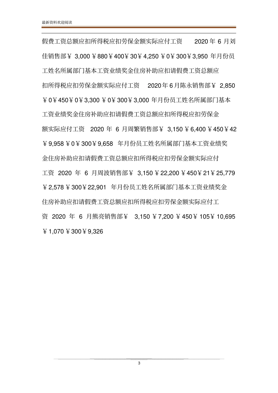 公司工资单格式Excel表格_第3页