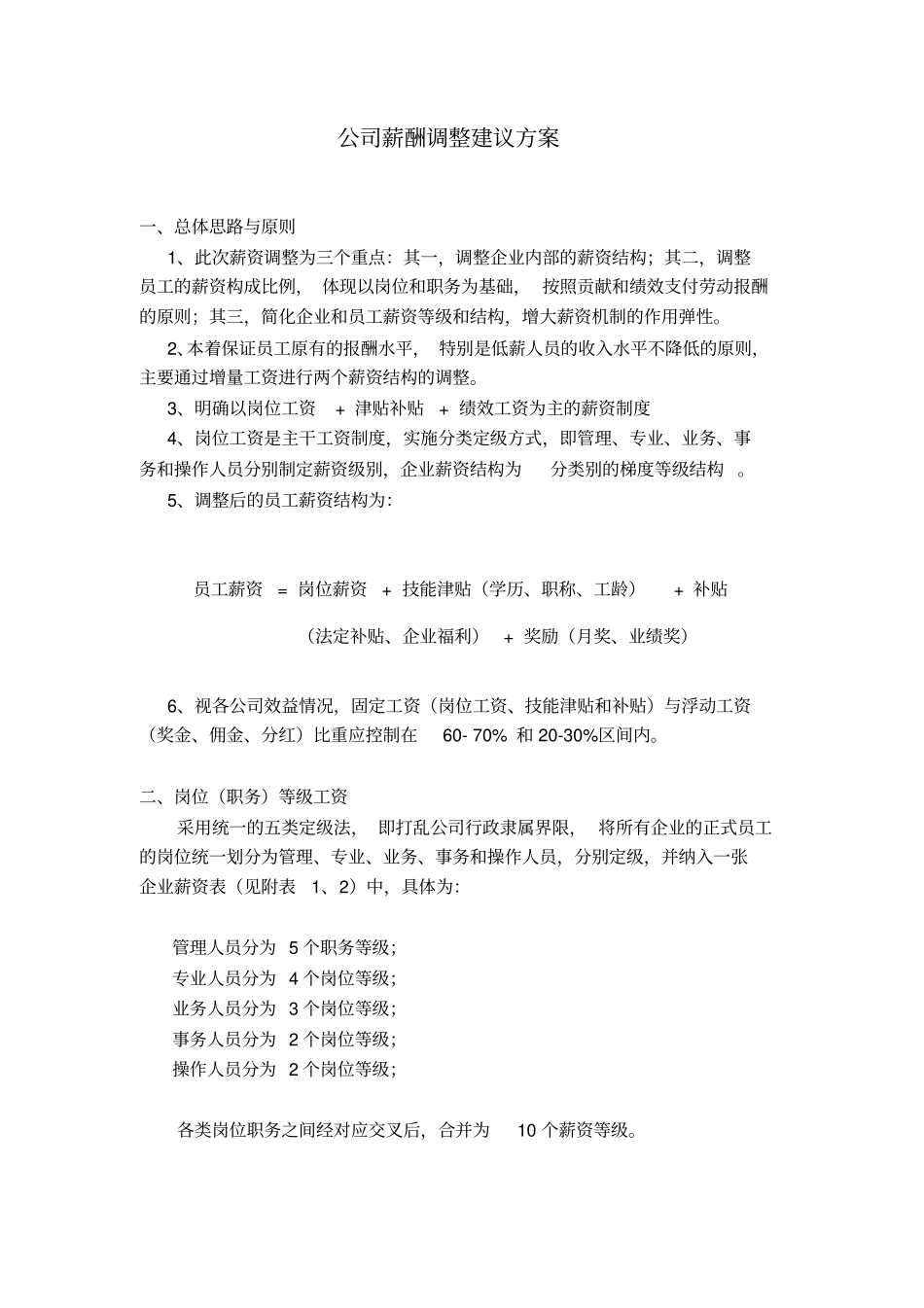 公司薪酬调整建议方案_第1页