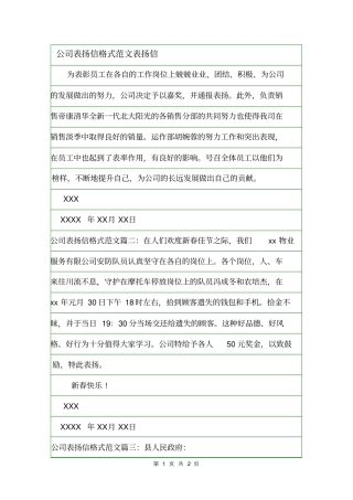 公司表扬信格式范文表扬信