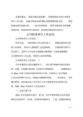 公司财务审计工作总结