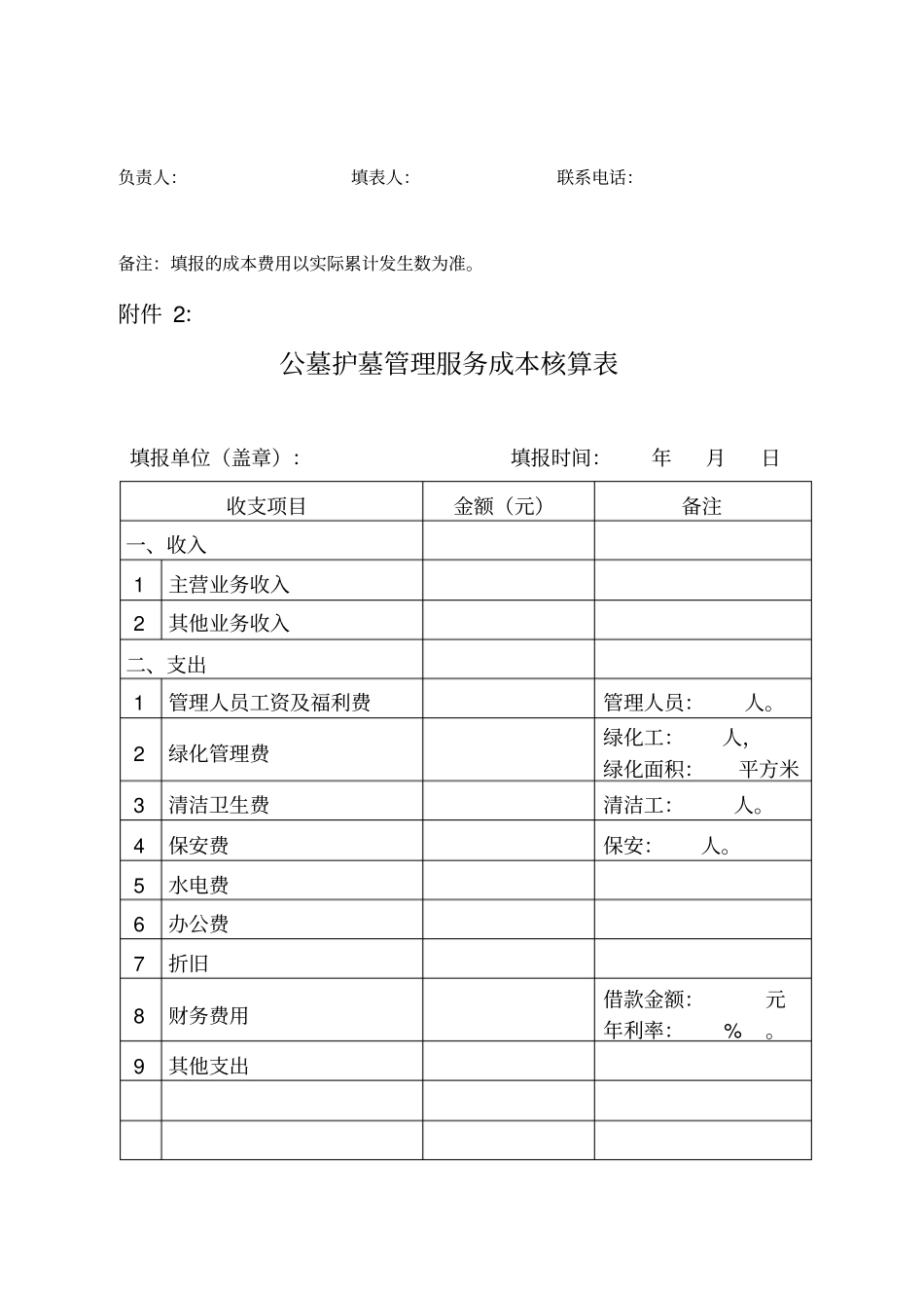 公墓墓穴成本核算表_第2页