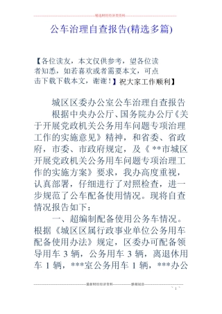 公车治理自查报告精选多篇
