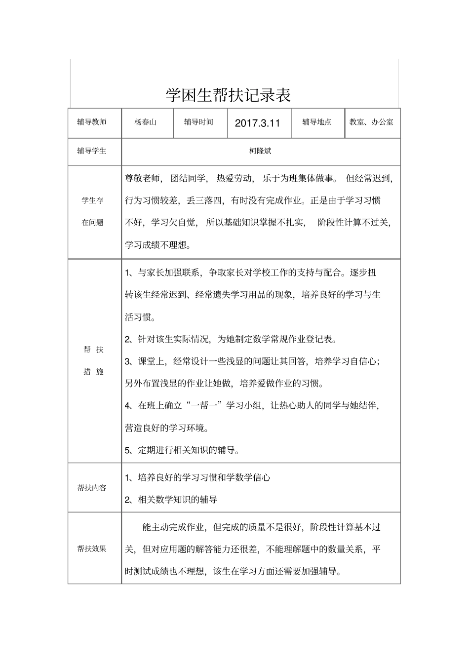 六学困生帮扶记录表_第2页