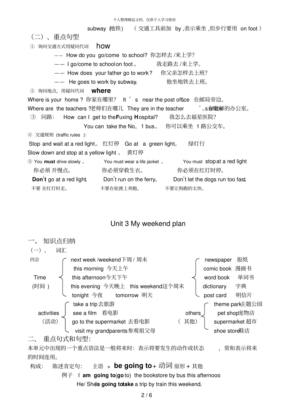 六年级PEP上册知识点总结_第2页