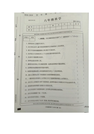 六年级上册科学第一次月考试卷教科版