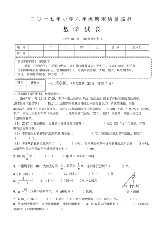 六年级下册数学试题-期末质量监测卷四川南充真卷人教新课标