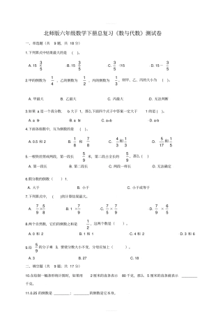 六年级下册数学试题总复习数与代数测试卷北师大版含答案
