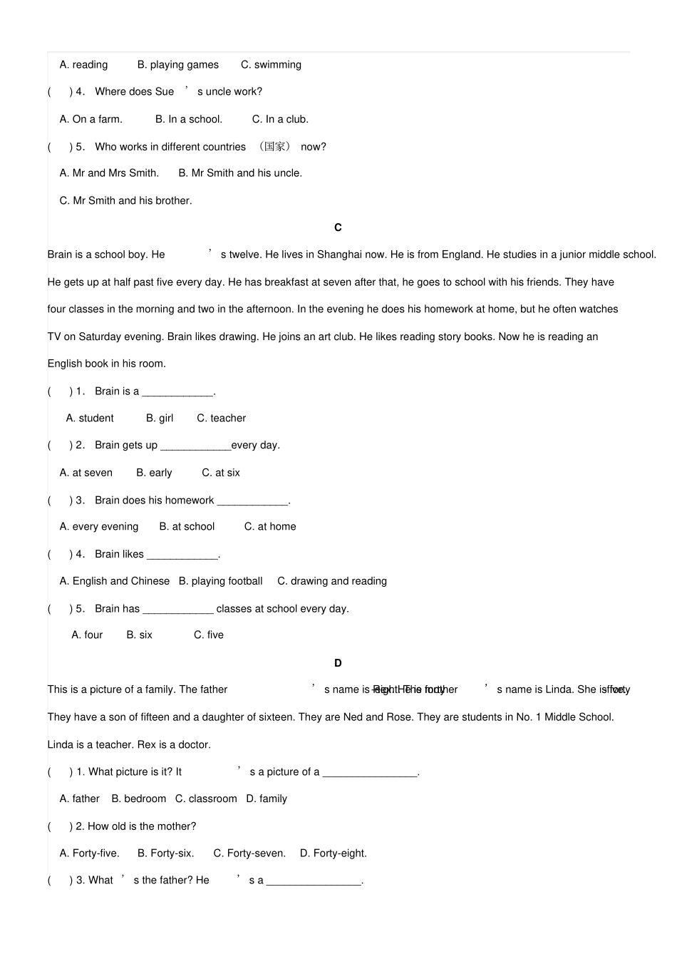 六年级下册英语试题-英语阅读拔高专项练习通用版_第2页