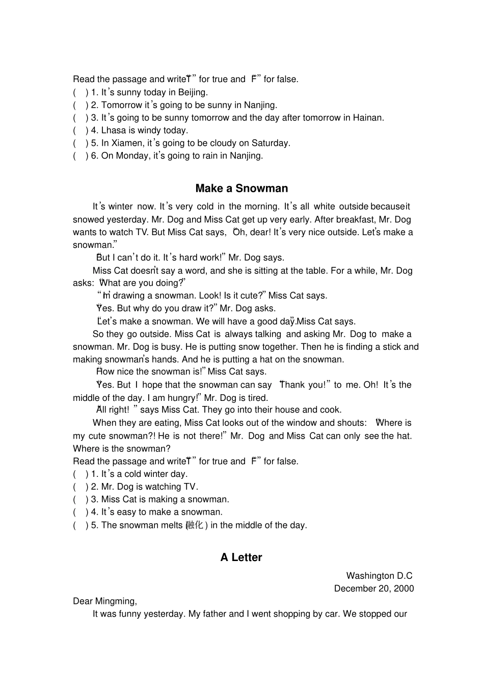 六年级下册英语试题-阅读理解专项练习外研三起_第3页