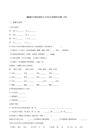 六年级下册语文试题--2019年湖南邵阳小升初全真模拟试题四全国通用含答案