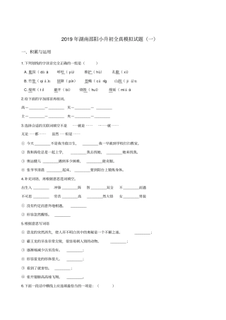 六年级下册语文试题--2019年湖南邵阳小升初全真模拟试题一全国通用含答案