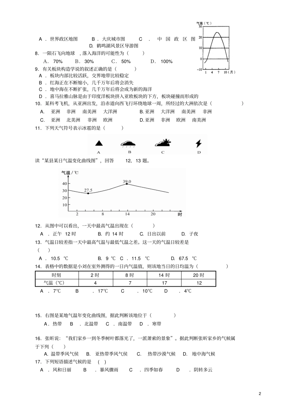 六年级地理上学期期末试题五四制_第2页