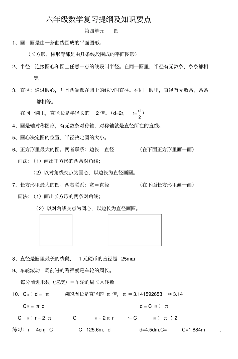六年级数学复习提纲及知识要点_第1页