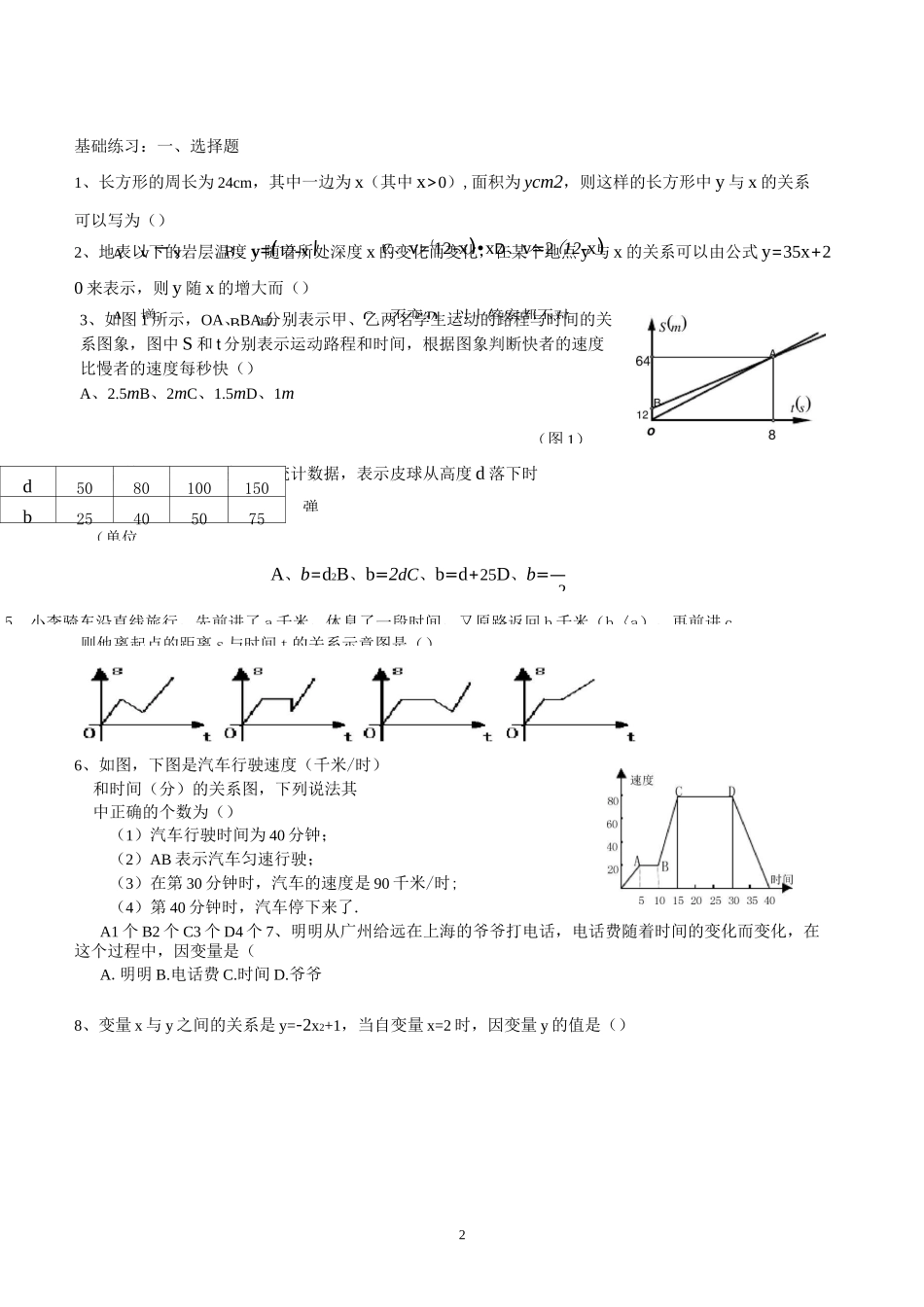 初一下数学培优辅导10(变量之间的关系)_第2页