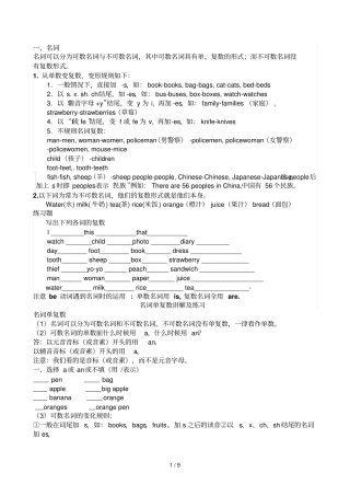 六年级英语名词变复数形式测验