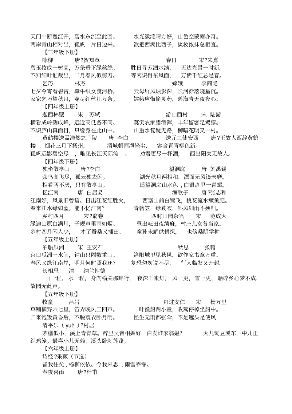 六年级语文毕业总复习古诗_第2页