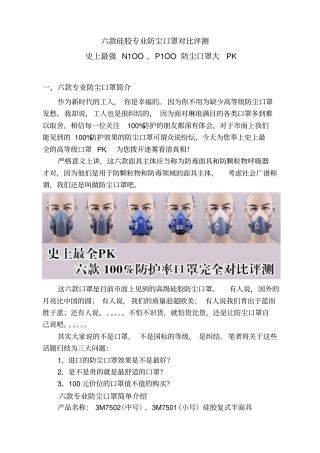 六款专业防尘口罩评测1109