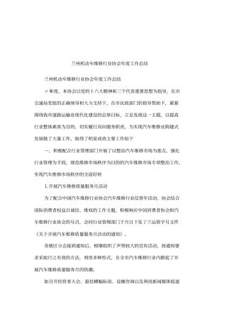 兰州机动车维修行业协会年工作总结