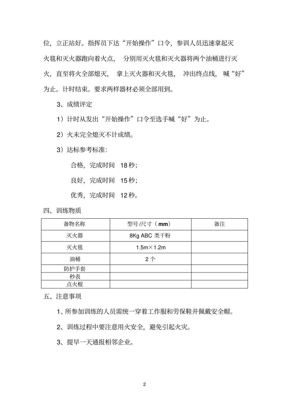 关外码头员工五项应急技能之油桶灭火训练方案参考资料_第2页