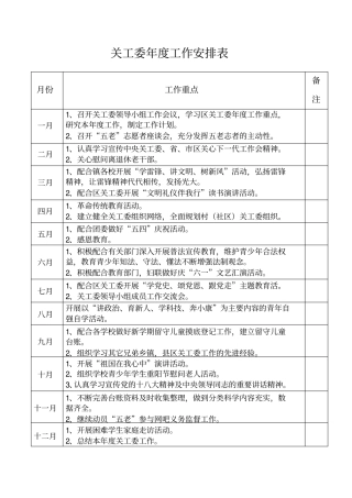 关工委年工作安排表