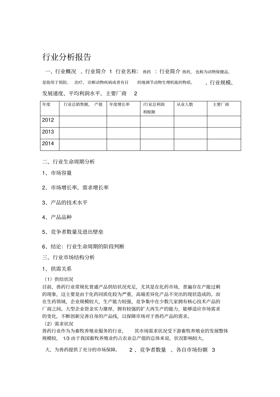 兽药行业分析报告_第1页