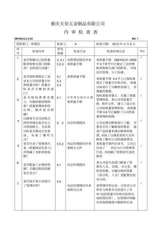 内审检查表记录