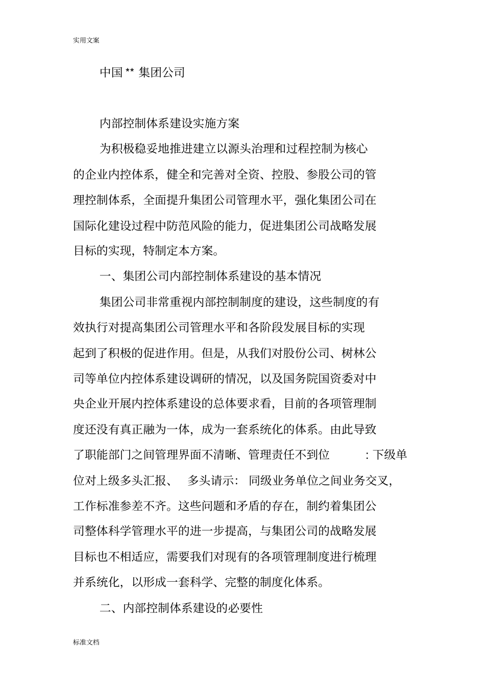 内部控制体系建设实施方案设计_第1页