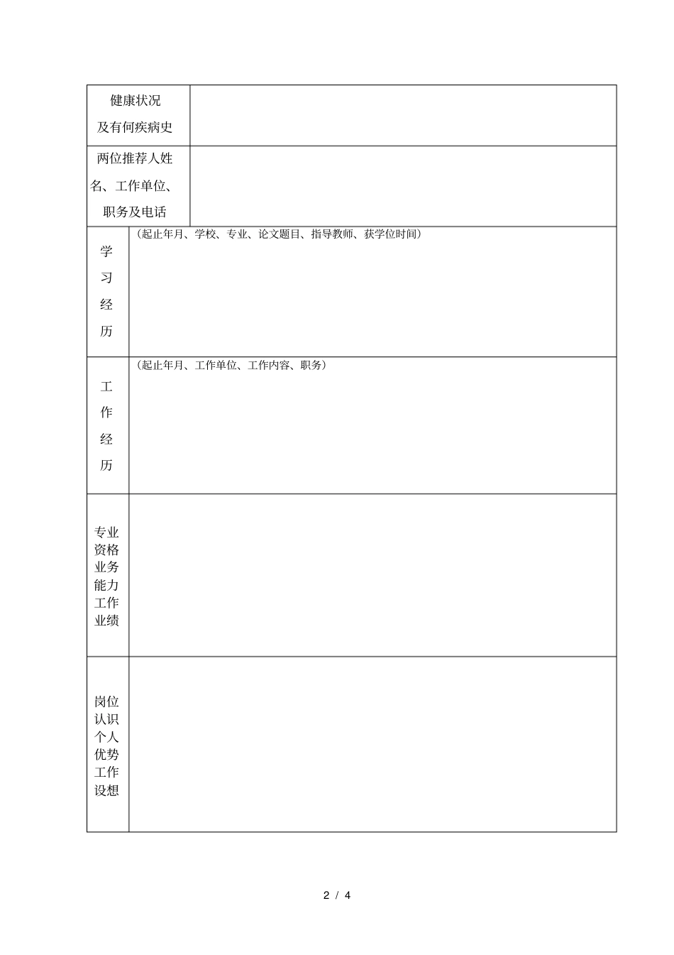 农业资源中心管理岗位应聘申请表_第2页