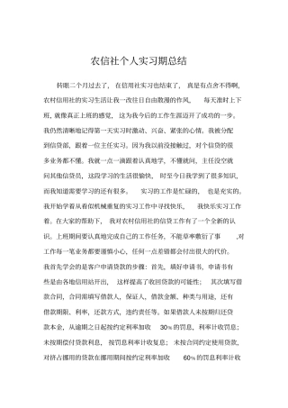 农信社个人实习期总结