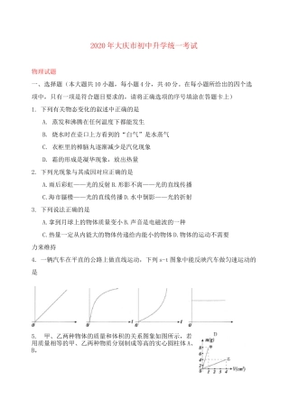 黑龙江省大庆市2020年中考物理真题试题(含答案)