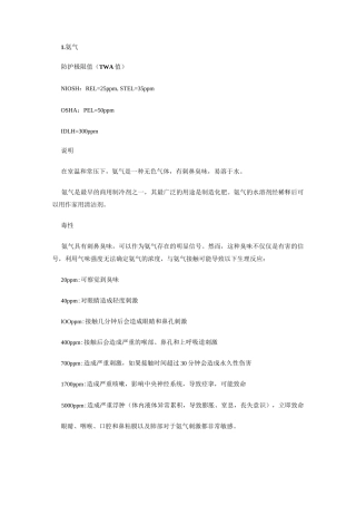 气体最大限度值及毒性危害值